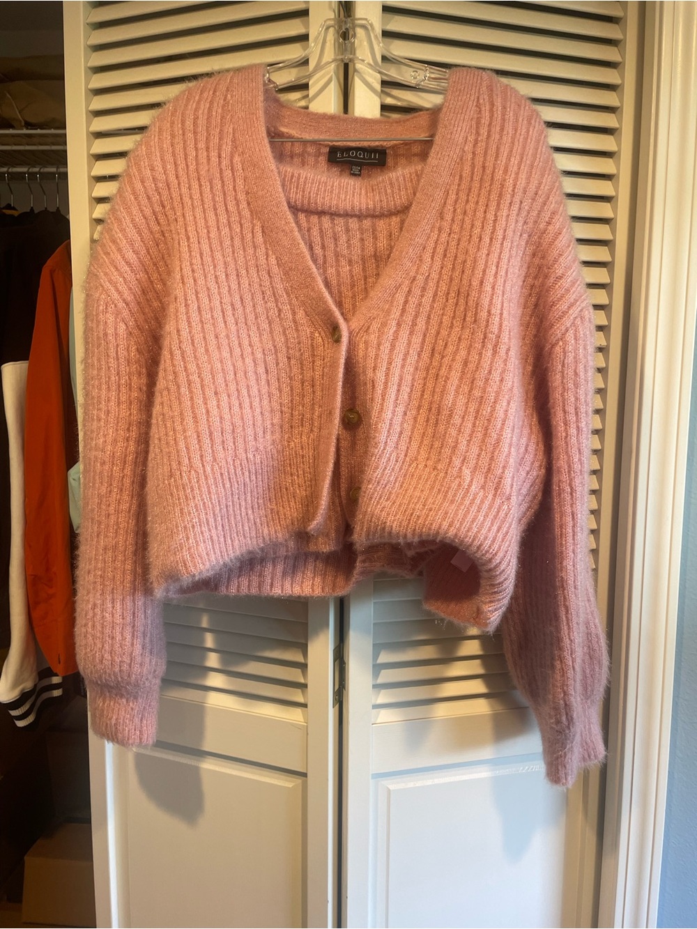 Eloquii Dusty Pink Cropped Ribbed V-Neck Cardigan and shorts SET